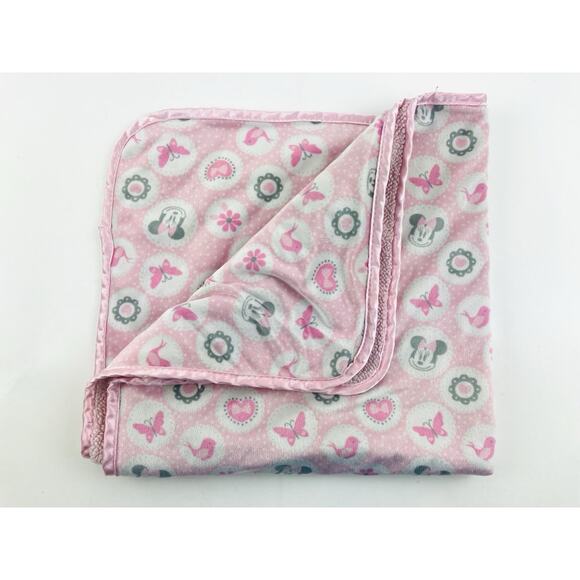 Disney Baby Minnie Mouse Pink Sherpa Style Blanket Bird Butterfly Flower Heart - Picture 9 of 9